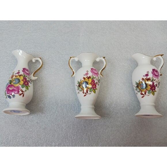 VTG Brinton Bone China Porcelain Floral Miniature Vases l Qty: 3 - Picture 3 of 10